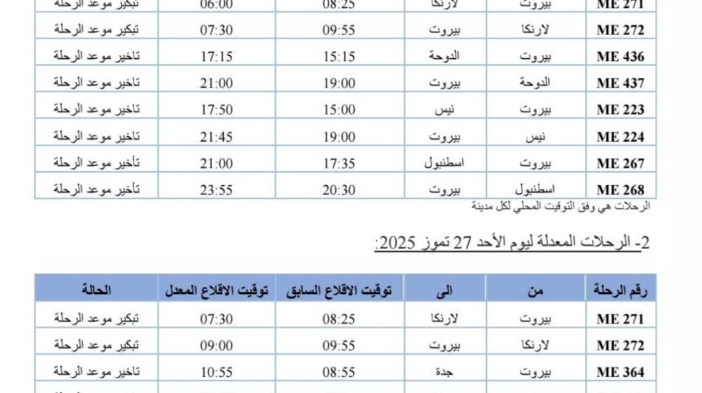الـMEA تعدّل بعض رحلاتها لأسباب تشغيلية